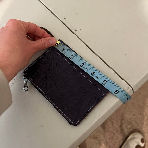 Handmade Purple Genuine Leather Tooled Floral Fold Over Western Wallet - Picture 10 of 11